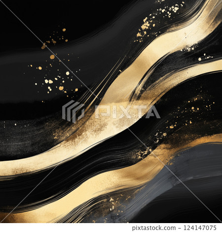 Japanese style background with gold and gray brush lines on a black background 124147075