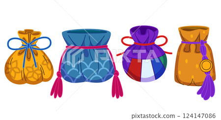 Chinese lucky bags set isolated on white Chinese lucky bags set isolated on white 124147086