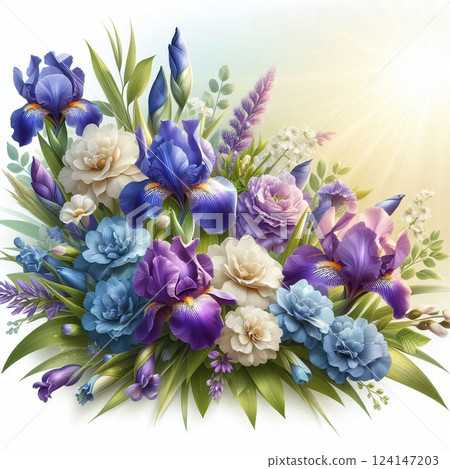 有鳶尾花的傳統日本風景 124147203