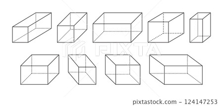 Rectangular prism outline in geometric mathematics isolated on a white background. 124147253