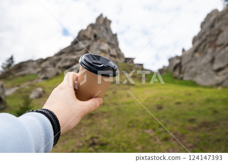 Coffee in Nature: A Scenic Mountain View 124147393