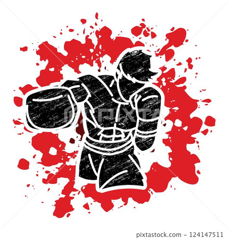 Boxing Sport Kickboxing Muay Thai Boxer Ultimate Fighting Action Cartoon Graphic Vector 124147511