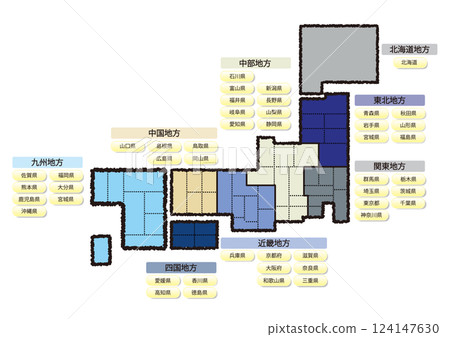 日本地圖插圖_簡單地圖_包括縣界和縣名 01 日本地圖插圖_簡單地圖_包括縣界和縣名 01 124147630