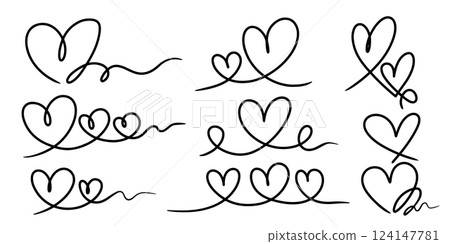 Set of Heart line art , Doodle sketch style of hearts icon vector illustration for concept design. Set of Heart line art , Doodle sketch style of hearts icon vector illustration for concept design. 124147781