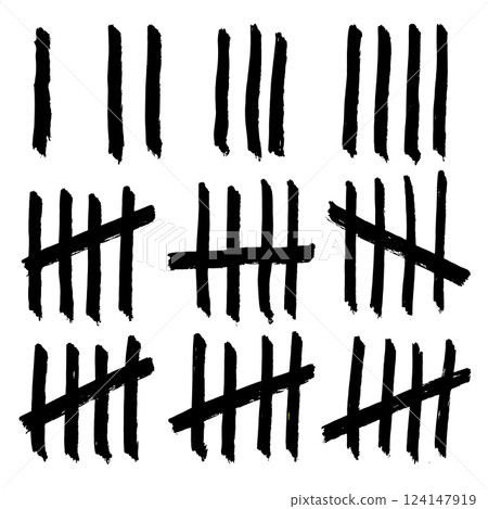 Doodle sketch style of Hand drawn Count bar cartoon vector illustration. Count the days counted in slashes on the walls of a prison or deserted island . Doodle sketch style of Hand drawn Count bar cartoon vector illustration. Count the days counted in slashes on the walls of a prison or deserted island . 124147919