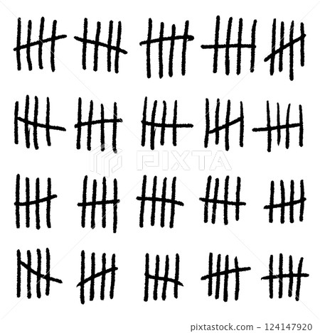 Doodle sketch style of Hand drawn Count bar cartoon vector illustration. Count the days counted in slashes on the walls of a prison or deserted island . Doodle sketch style of Hand drawn Count bar cartoon vector illustration. Count the days counted in slashes on the walls of a prison or deserted island . 124147920