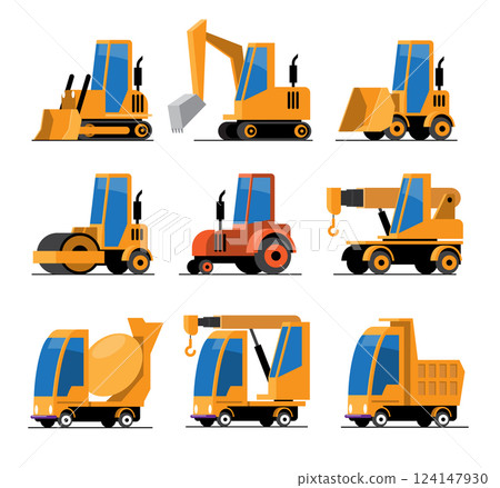 Set of Construction Vehicles and Heavy Equipment 124147930