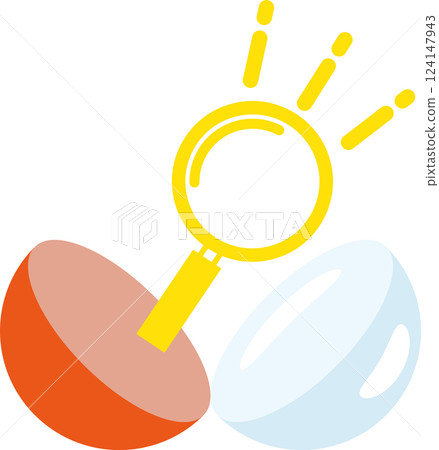 Found! Capsule and magnifying glass icon 124147943
