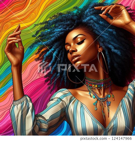 在彩色背景上跳舞的黑人女性 124147966