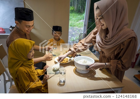 Portrait of Indonesian Muslim mother preparing food for iftar to her family at home. Concept of Happy Lebaran, Eid Al Fitr, Idul Fitri, and Ramadan Mubarak celebration Portrait of Indonesian Muslim mother preparing food for iftar to her family at home. Concept of Happy Lebaran, Eid Al Fitr, Idul Fitri, and Ramadan Mubarak celebration 124148168