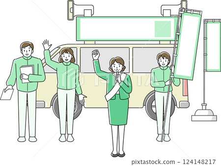 一名女候選人在競選車前發表街頭演講 124148217