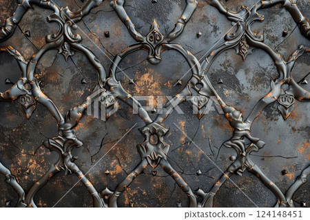 Intricate Ironwork. Patterned, textured, and decorated with a repeating motif, iron texture concept 124148451