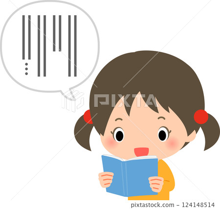 A girl reading aloud from a book 124148514