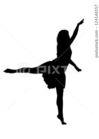 A graceful silhouette of a ballerina elegantly standing on one leg A graceful silhouette of a ballerina elegantly standing on one leg 124148557