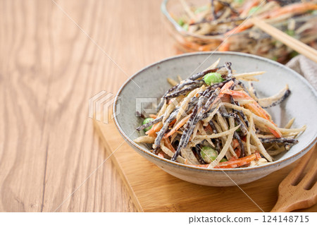 Burdock and Hijiki Salad – A Japanese-style salad packed with dietary fiber Burdock and Hijiki Salad – A Japanese-style salad packed with dietary fiber 124148715