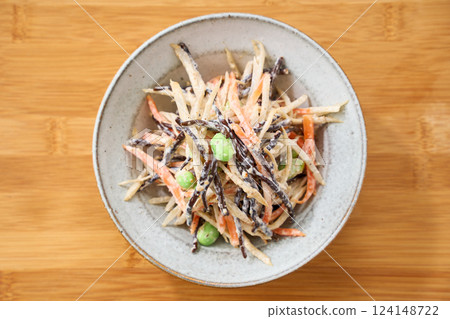 Burdock and Hijiki Salad – A Japanese-style salad packed with dietary fiber Burdock and Hijiki Salad – A Japanese-style salad packed with dietary fiber 124148722