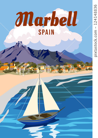 Vintage travel poster Marbella Spain, tropical resort 124148836
