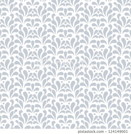 Flower pattern. Seamless white and gray ornament. Graphic vector background 124149001