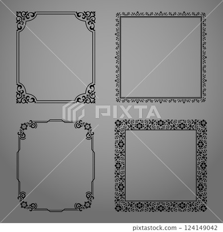 Set of decorative frames Elegant vector element for design in Eastern style, place for text. Floral black and gray borders. Lace illustration for invitations and greeting cards Set of decorative frames Elegant vector element for design in Eastern style, place for text. Floral black and gray borders. Lace illustration for invitations and greeting cards 124149042