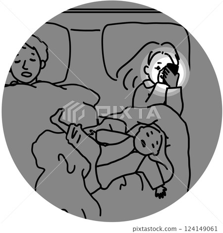 A mother who becomes addicted to searching her smartphone while sleeping 124149061