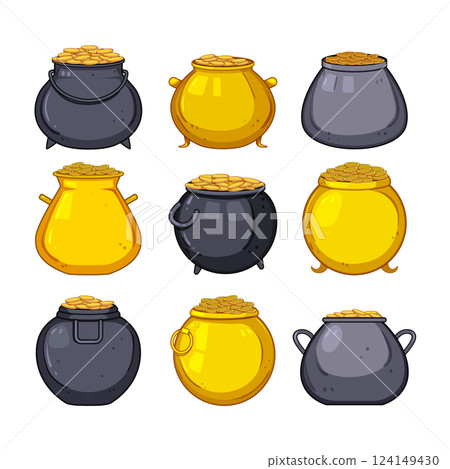 leprechaun gold pot set cartoon vector illustration leprechaun gold pot set cartoon vector illustration 124149430