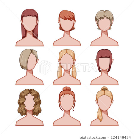 hairstyles for women set cartoon vector illustration 124149434