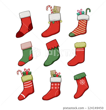 christmas sock set cartoon vector illustration 124149450