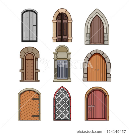 ancient medieval door set cartoon vector illustration ancient medieval door set cartoon vector illustration 124149457