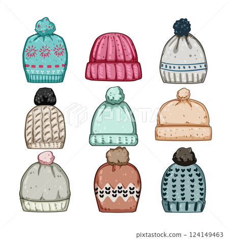 winter hat knit set cartoon vector illustration winter hat knit set cartoon vector illustration 124149463