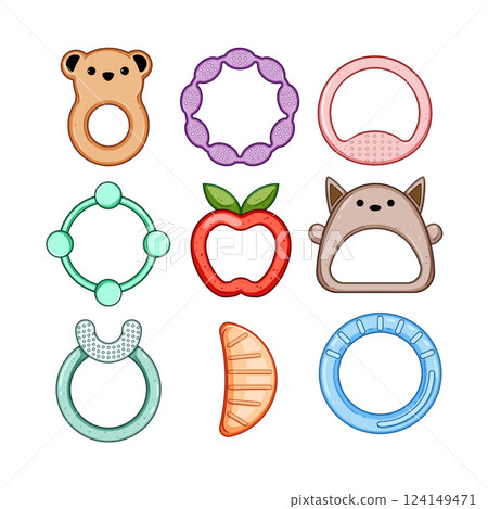 teething ring set cartoon vector illustration teething ring set cartoon vector illustration 124149471
