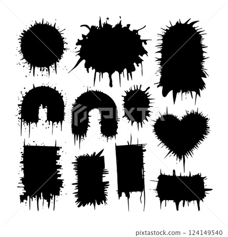 Ink Blots and Smudges Pack. A set of black ink blots and smudges with unique abstract shapes for creative use. 124149540