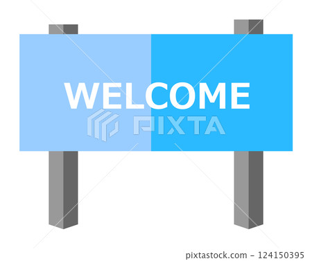 Illustration of a signboard welcoming you in English 124150395