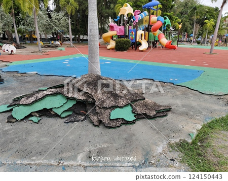 Pile old rubber epdm in park. 124150443