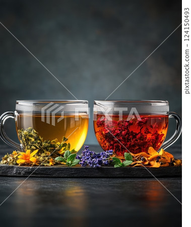 Cozy Autumn Herbal Tea Ritual with Floral Accents and Rustic Ambiance 124150493