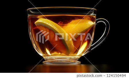 Cozy Winter Delight A Steaming Hot Toddy in a Reflective Glass Mug 124150494