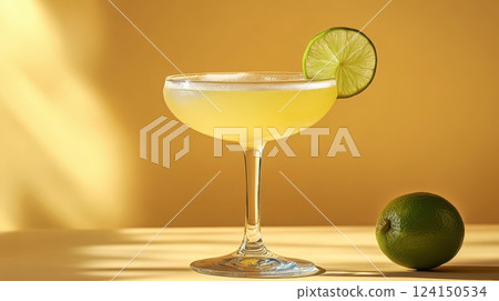Captivating Margarita Cocktail in Glowing Sunlit Ambiance for Enticing Commercial Poster 124150534