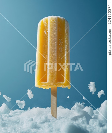 Frozen Fruit Popsicle on Cloudy Sky Background with Copyspace 124150574