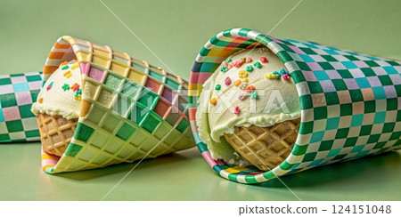 Ice Cream Cones in Colorful Wrappers 124151048
