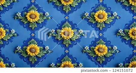 Floral Pattern on Azure Blue 124151072