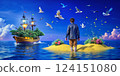 a man with birds on the beach 124151080