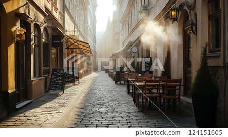 Terrace seating at a European backstreet cafe 124151605