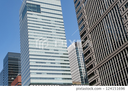 Landscape of the office town looking up at a skyscraper 124151696