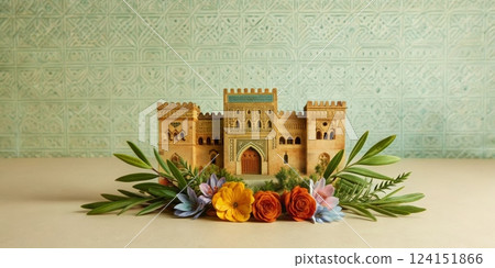 Fortress Model with Floral Adornment 124151866