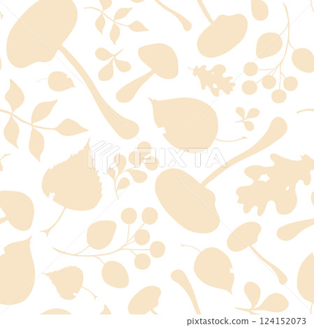 Two-tone autumn seamless pattern with mushrooms, leaves, and berries Two-tone autumn seamless pattern with mushrooms, leaves, and berries 124152073