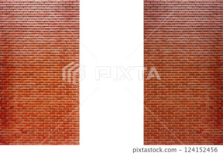 Red brick wall edge view, exterior view. 124152456