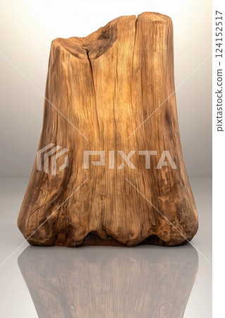 Rustic Beaver Chewed Log with Raw Textures and Natural Bite Marks on Neutral Background 124152517