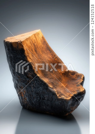Beaver Chewed Wooden Log Raw Textures and Natural Bite Marks on Neutral Background 124152518