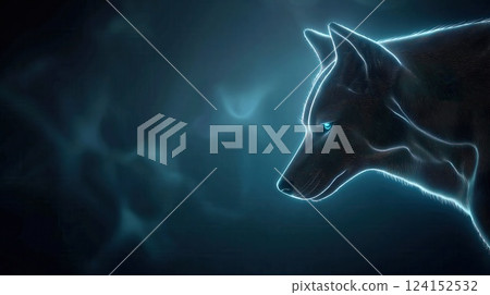 Vibrant Neon Outlined Wolf Silhouette in Dark Void Modern Digital Wildlife Art for Unique Decor Vibrant Neon Outlined Wolf Silhouette in Dark Void Modern Digital Wildlife Art for Unique Decor 124152532