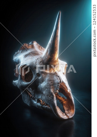 Stunning One Horned Rhino Skull Fossil with Matte Texture on Dark Minimalist Background Stunning One Horned Rhino Skull Fossil with Matte Texture on Dark Minimalist Background 124152533