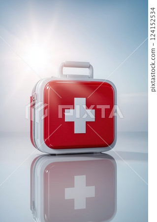 Compact Portable First Aid Kit with Simple Design on Clean White Background for Emergency Preparedness 124152534